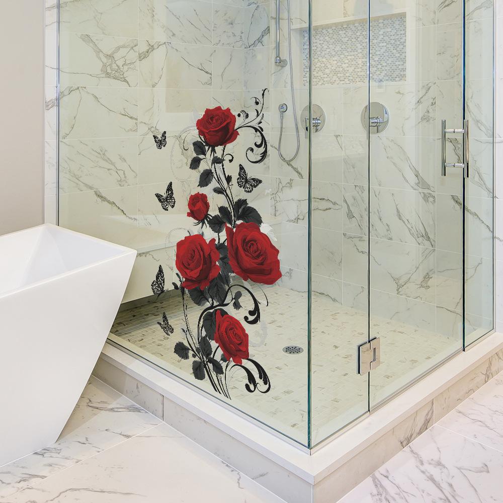 Kreative Retro Rote Rose Schmetterling Badezimmer Dekoration und Verschönerungsaufkleber