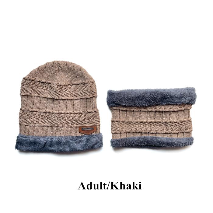 2026 New TW DDA558 Velvet Lined Thicken Ski Skull Caps Men Kids Winter Hat Scarf Set Neck Warmer Wool Knitted Beanie Hats