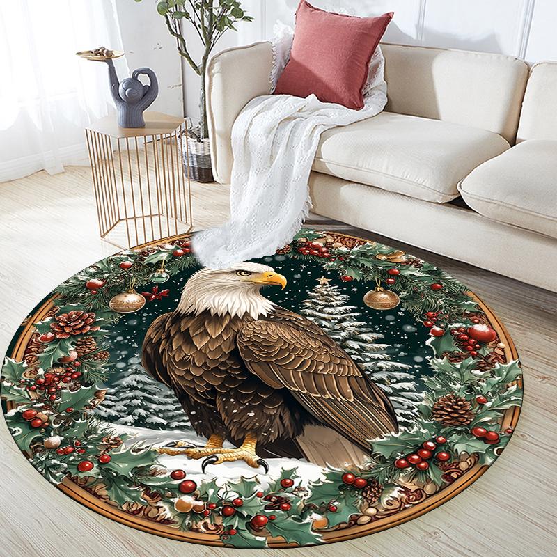 Christmas eagle pattern round rug,Carpet Rug for Living Room Bedroom  Playroom ,Non-slip Floor Mat,Holiday Gifts and Birthday Gifts.