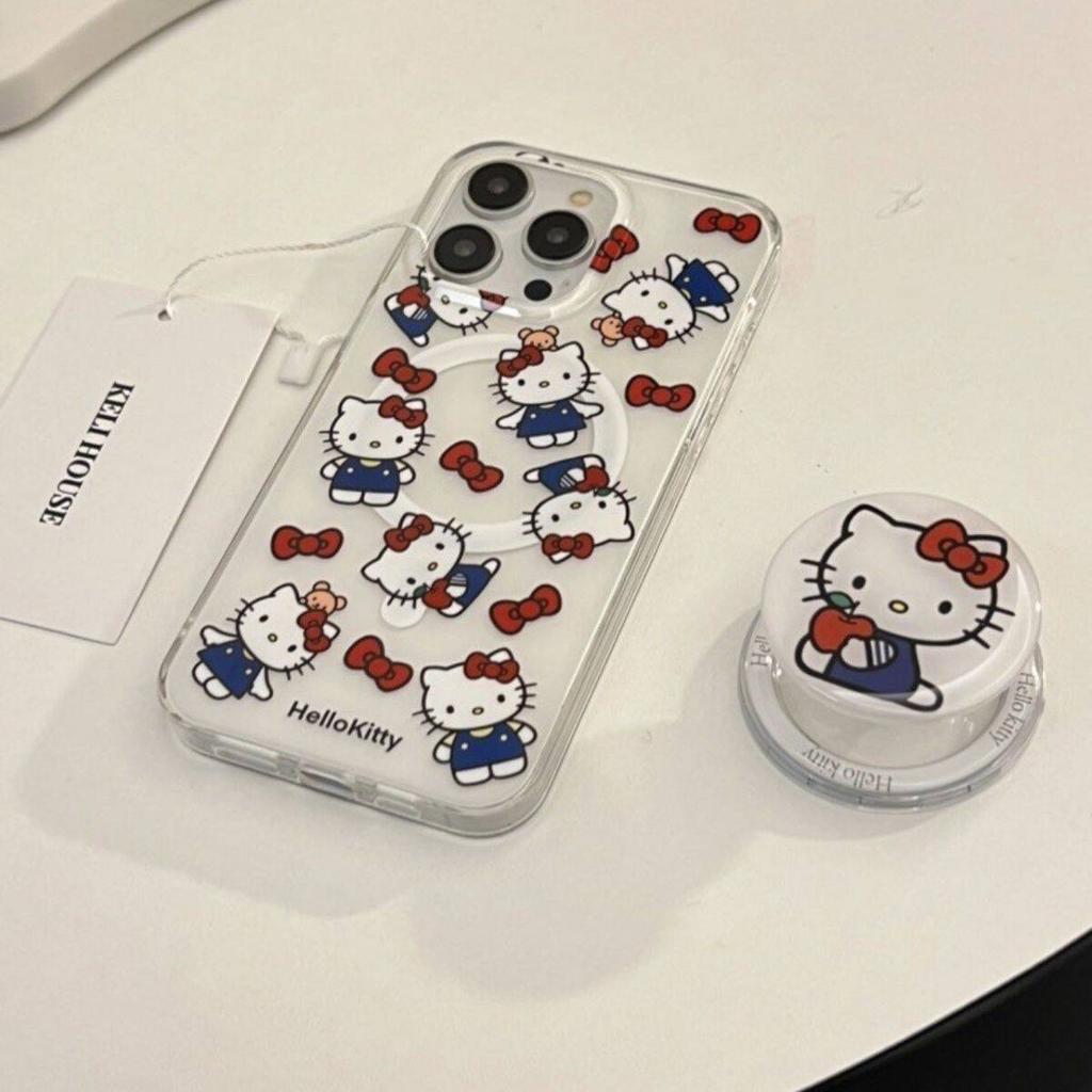 Magnetic Wireless Charging Hello Kitty Phone Holder Case For Iphone 17 Air 17 Pro Max 16 15 14 12 13 11 Pro Max 13 Mini Casing