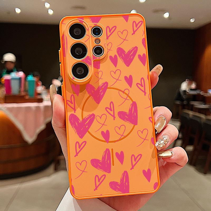 Cute Candy Love Heart Case For Samsung S26 S25 Ultra S24 Plus S23 FE S22 Ultra A55 A56 A17 A37 A57 5G Skin Feel Hybrid TPU+PC Magnetic Phone Cover