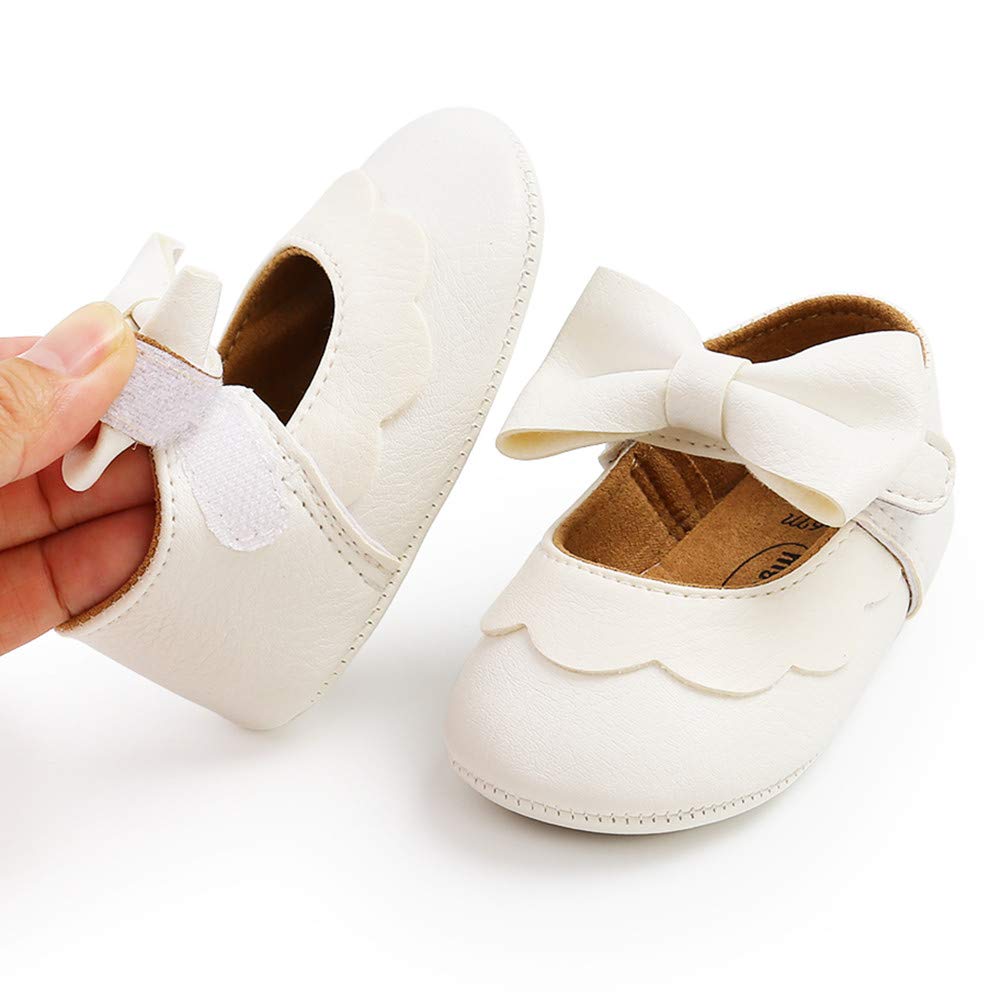 Baby Girls Mary Jane Flats with Bownot Non Slip Soft Sole PU Leather Newborn Infant Toddler First Walker Cirb Dress Shoes