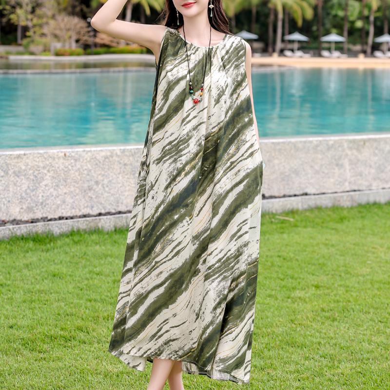 Vestido de Verano Elegante para Mujer de Talla Grande Casual Suelto Sin Mangas Vestido Largo Ropa Femenina Vintage