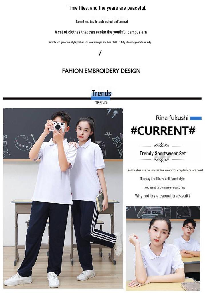 Summer Short Sleeve School Uniform T-shirt Set for Middle and High School Students - Boys and Girls Sportswear