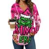 Women's Fashion Hoodies V Neck Long Sleeve Christmas Printed Drawstring Casual Loose Pullover Tops