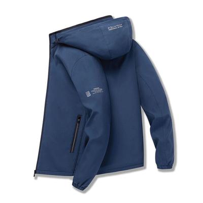 Men Spring Autumn Hooded Jacket with Side Pocket Zipper Closure Waterproof Letter Print Solid Color Jacket Coat