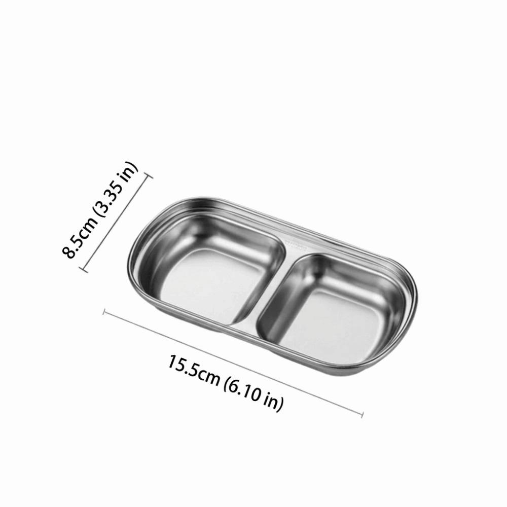

304 Rustless Steel Hot Pot Sauce Dish Thickened Seasoning Plate Divided Plate Home Kitchen Two Grid
