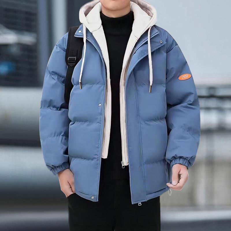 

Толстовка с капюшоном, свободного кроя, приталенная, утолщенная, трендовая, зимняя одежда 2025, зимняя одежда, новая хлопковая куртка, мужская, имитация двух частей, тренд для пары 6XL светло-синий