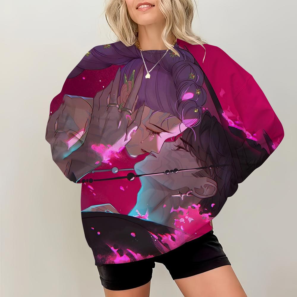 KPop Demon Hunters Print Pullover Sweatshirts Casual Long Sleeve Crew Neck Sweatshirts Fall Winter Women's Clothing