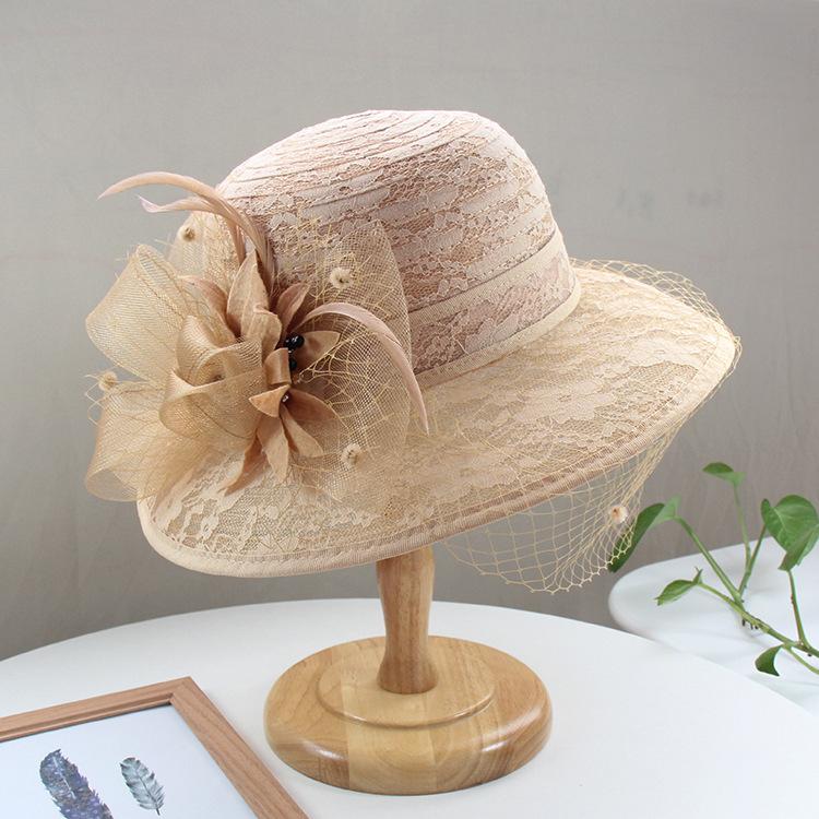 Elegant Lace Fisherman Hat for Women,  Breathable Sun Protection Bucket Hat, Vintage British Style with Mesh Floral Design