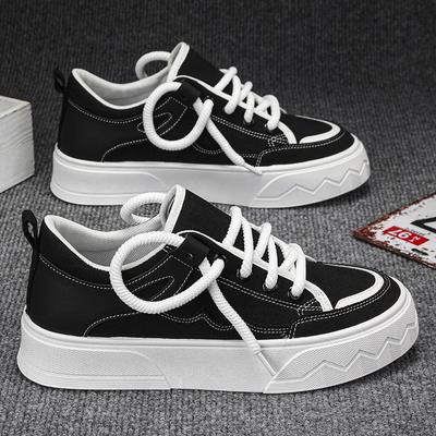 Male Canvas Shoes Patchwork Men's Sneakers Korean Style Comfortable Platform Shoes Men's Breathable Lace-Up Vulcanized Shoes