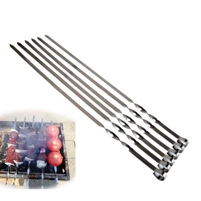 6pcs Stainless Steel Shish Kabob Sticks BBQ Accessories Long BBQ Barbecue Skewers Barbeque Grill Set Wide BBQ Skewer 45/50/55cm