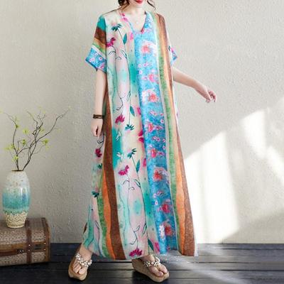 Manica corta Plus size vintage floreale nuovo in abiti da donna casual abito lungo estivo ampio