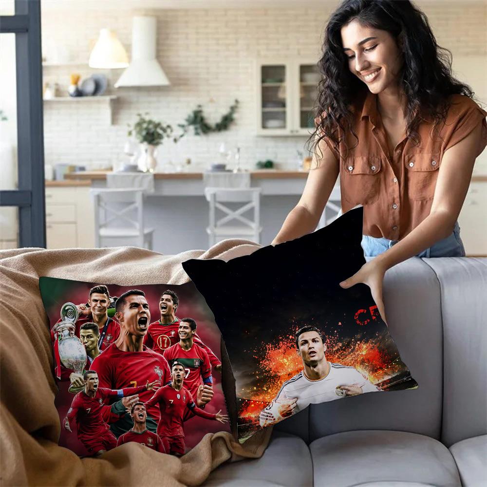 Povlaky na polštáře Kreslené Dekorativní na pohovku Domácí Oboustranný tisk Krátký plyš Roztomilý polštář Fotbalová hvězda C Ronaldo Číslo 7 Povlak