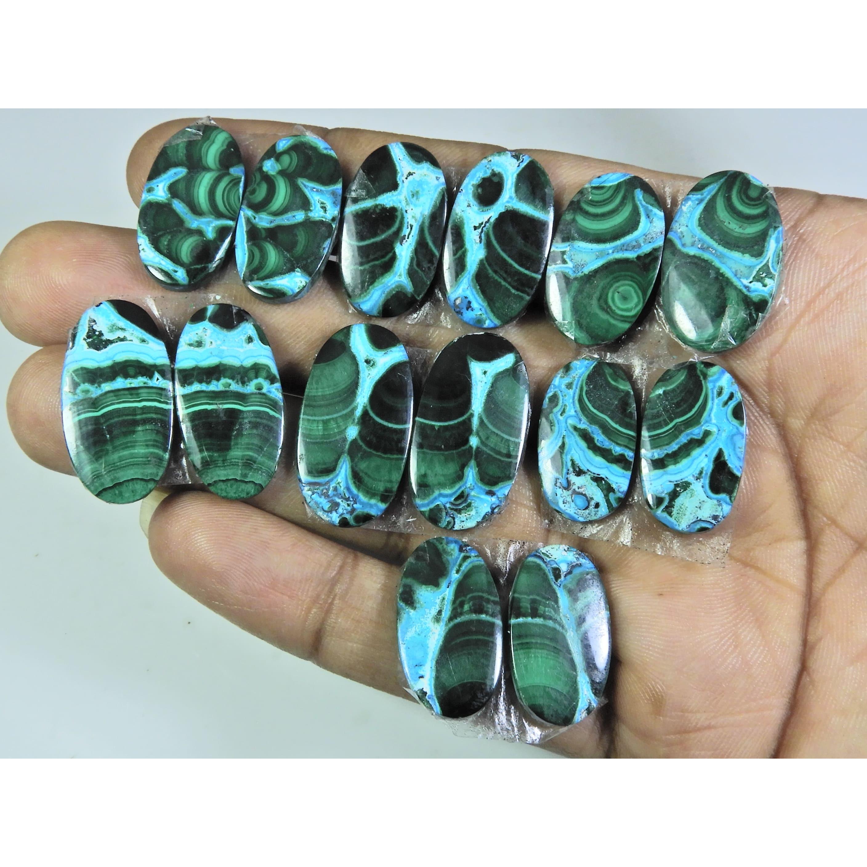 

20-26MM Natural Chrysocolla Malachite Pair Oval Cabochon Gemstone 7Pair Lot C-189