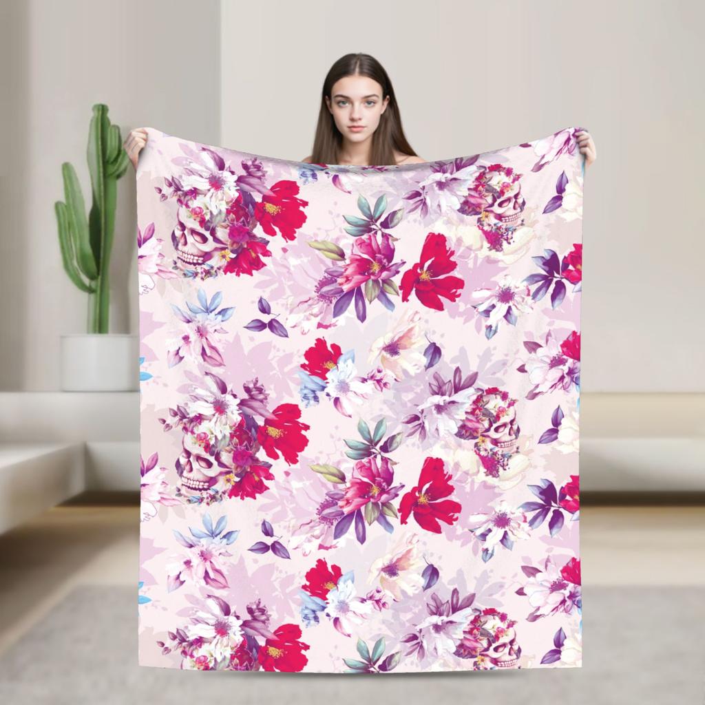 Floral Skull Vintage Blankets Day of the Dead Wool Awesome Soft Throw Blankets for Home All Season