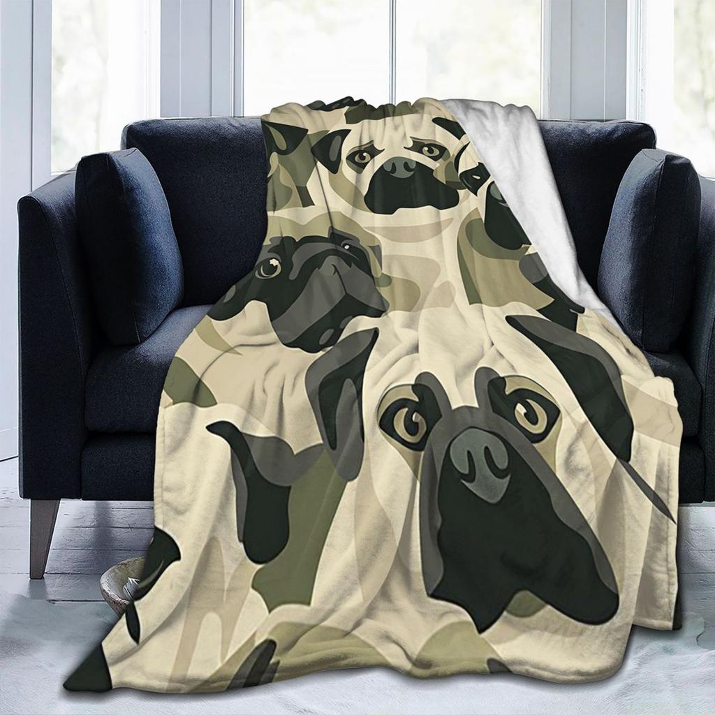 Dog Sherpa Cute Pug Dog Animal Theme  Blanket Fleece Sofa Throw Blanket Lightweight for Bedroom Office Throws Bedspread Quilt