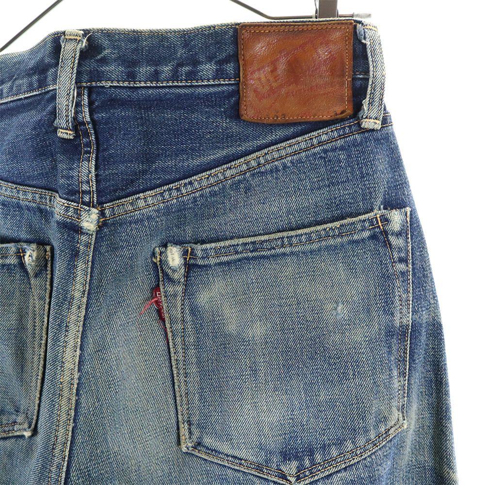 Denime Back Rivet Red Selvedge Straight Denim Pants Button Fly Jeans Men's Used