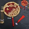 Vintage Chinese Wedding Dress Hanfu Decorative Fans Bridal Round Hand Fans Dragon Phoenix Handmade Gold Red Photography Fan Prop