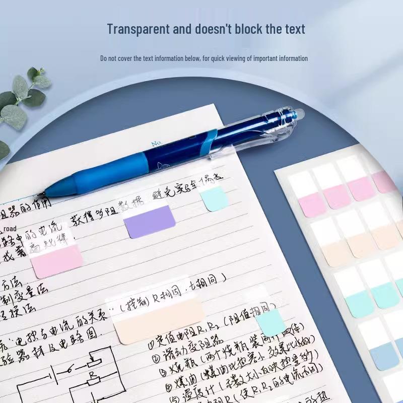 Morandi Color Transparent Sticky Note Strips - Writable Index Tab Labels for Students