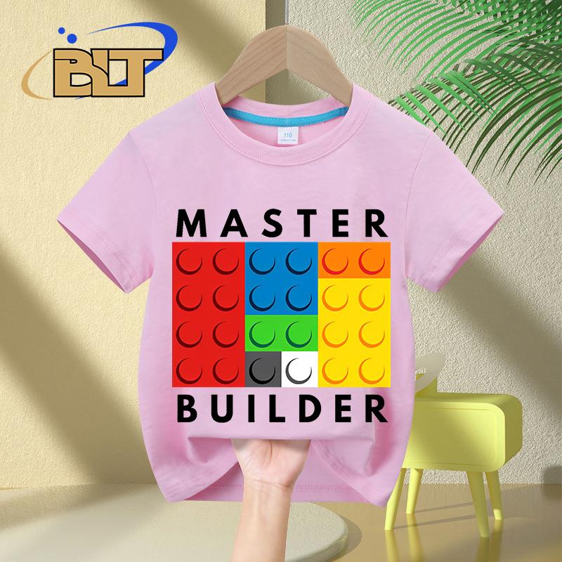Master Builder kids TShirt childrens summer pure cotton shortsleeved casual tops boys and girls gifts
