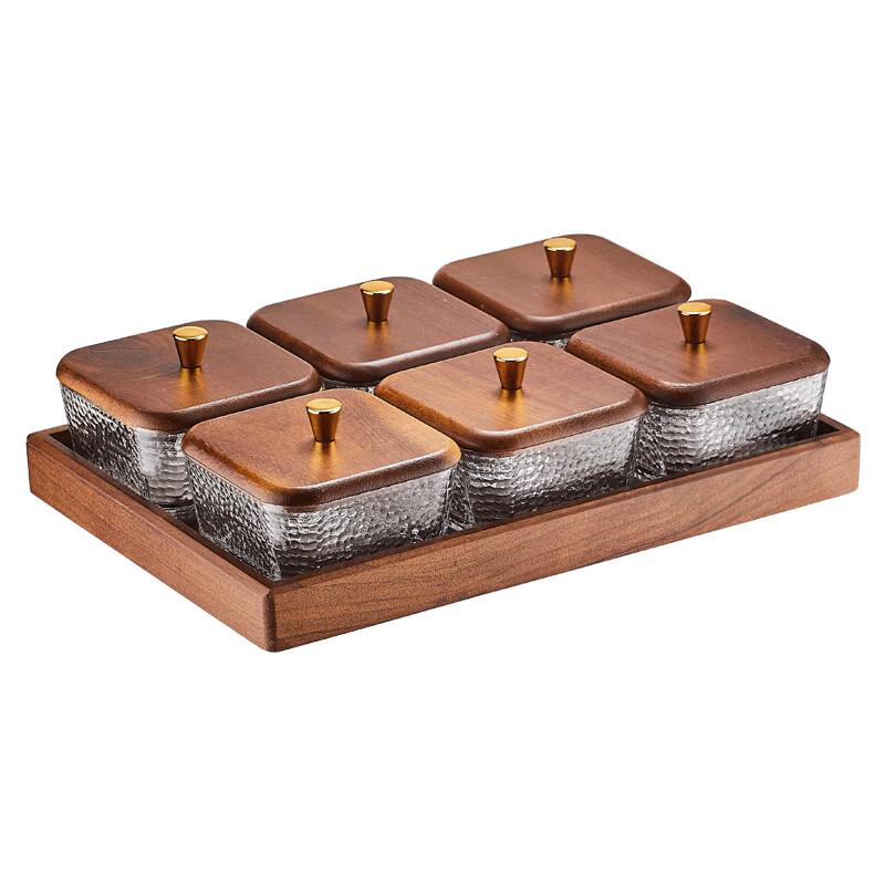 Miaoang Walnut Wood Fruit & Snack Serving Tray with Segmented Dishes
