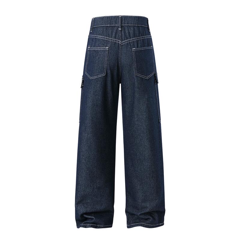 Unisex Loose Wide-Leg Multi-Pocket Denim Workwear Jeans