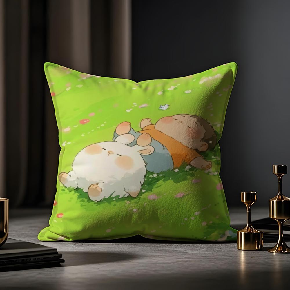 Cartoon Drawing Animal Cushion Cover Anti-dustmite Pillowcase Invisible Zipper Silky Short Plush Sofa Cushion Cover