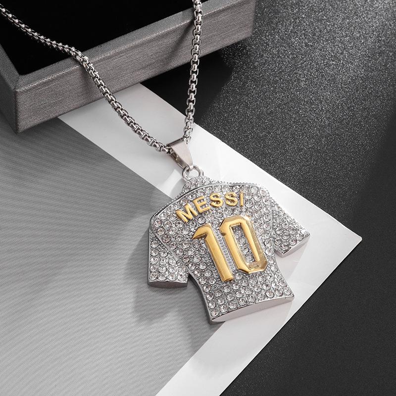 

Environmentally Friendly Alloy Jewelry Gold-plated Diamond-encrusted Football No. 10 Jersey Pendant Fashion Necklace