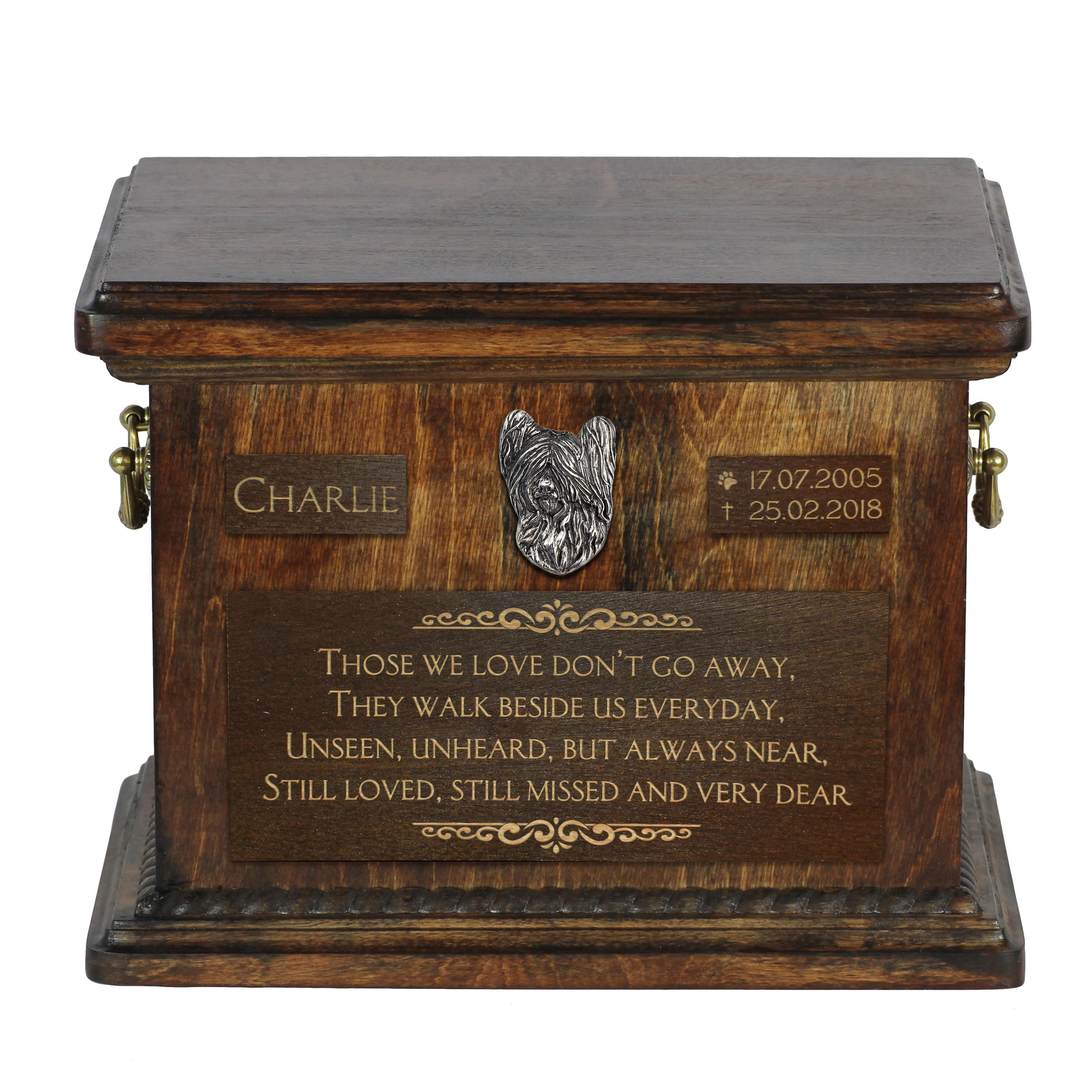 Silky Terrier - urn for dog ashes, personalized urn with engraving, commemorative box for dog ashes by Art-Dog brand marrone