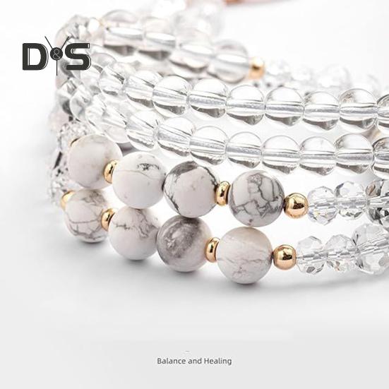 Natural Stone Faux Crystal Card Holder Adjustable ID Lanyard Women Handmade Beaded Badge Holder Lanyard