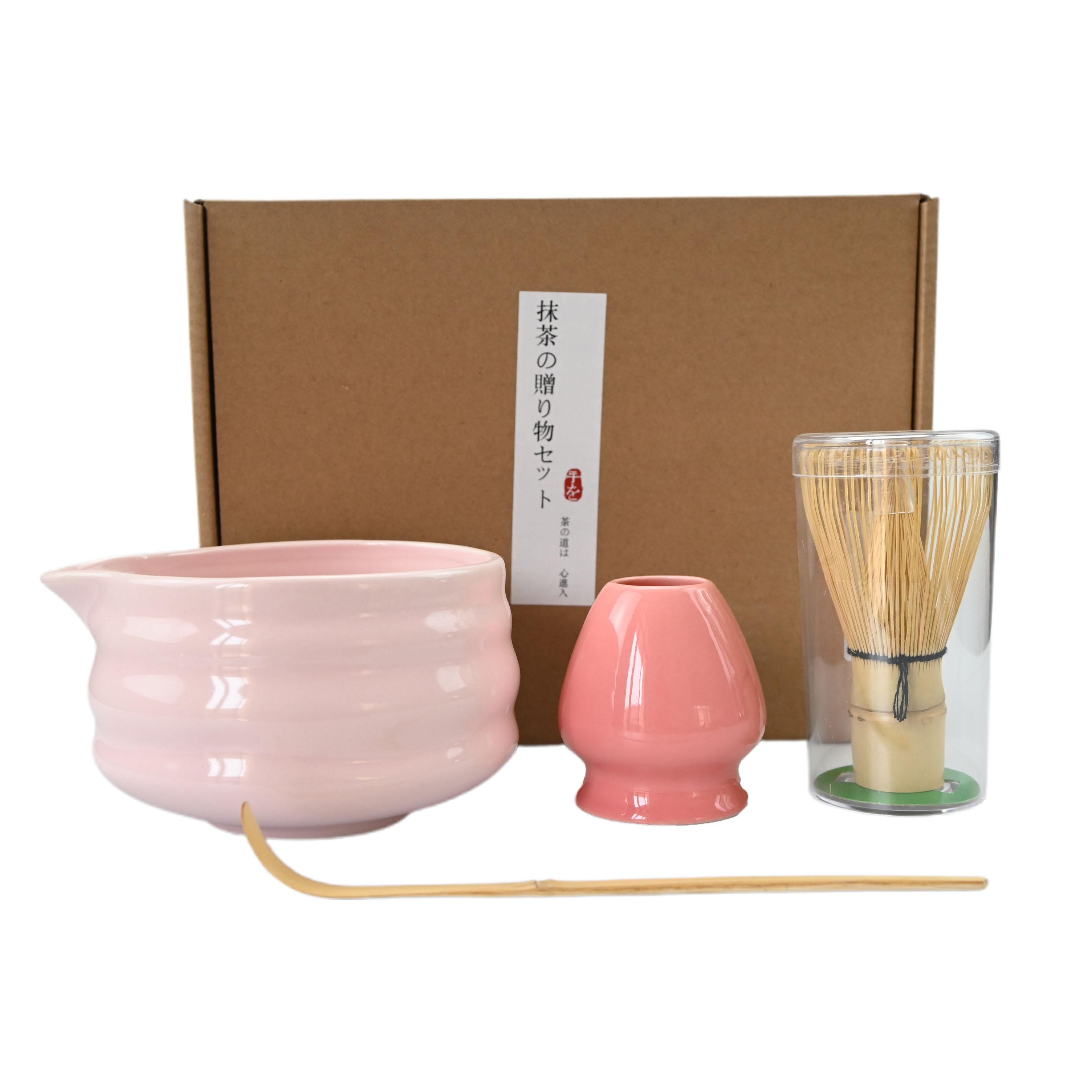 

4PCS/5PCS Ceramic matcha set with mouth bowl high-value tea ordering tool Japanese matcha bowl, the perfect gift for gifting Four-piece Set рожевий