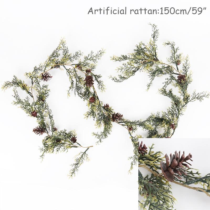 Artificial Christmas Garland Wreaths Pine Needles Berry Cone Rattan Home Party Decoration Hanging Ornament Fireplace Wall Decor