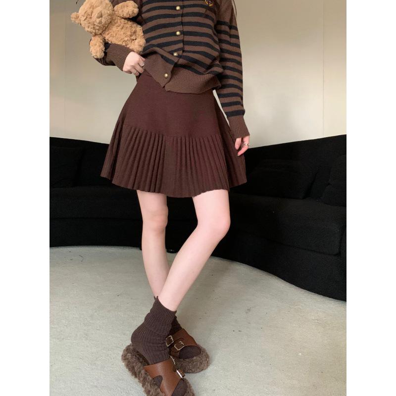 

Элегантная узкая плиссированная трикотажная юбка А-силуэта для женщин - высокая талия, универсальная, идеально подходит для осени и зимы One Size