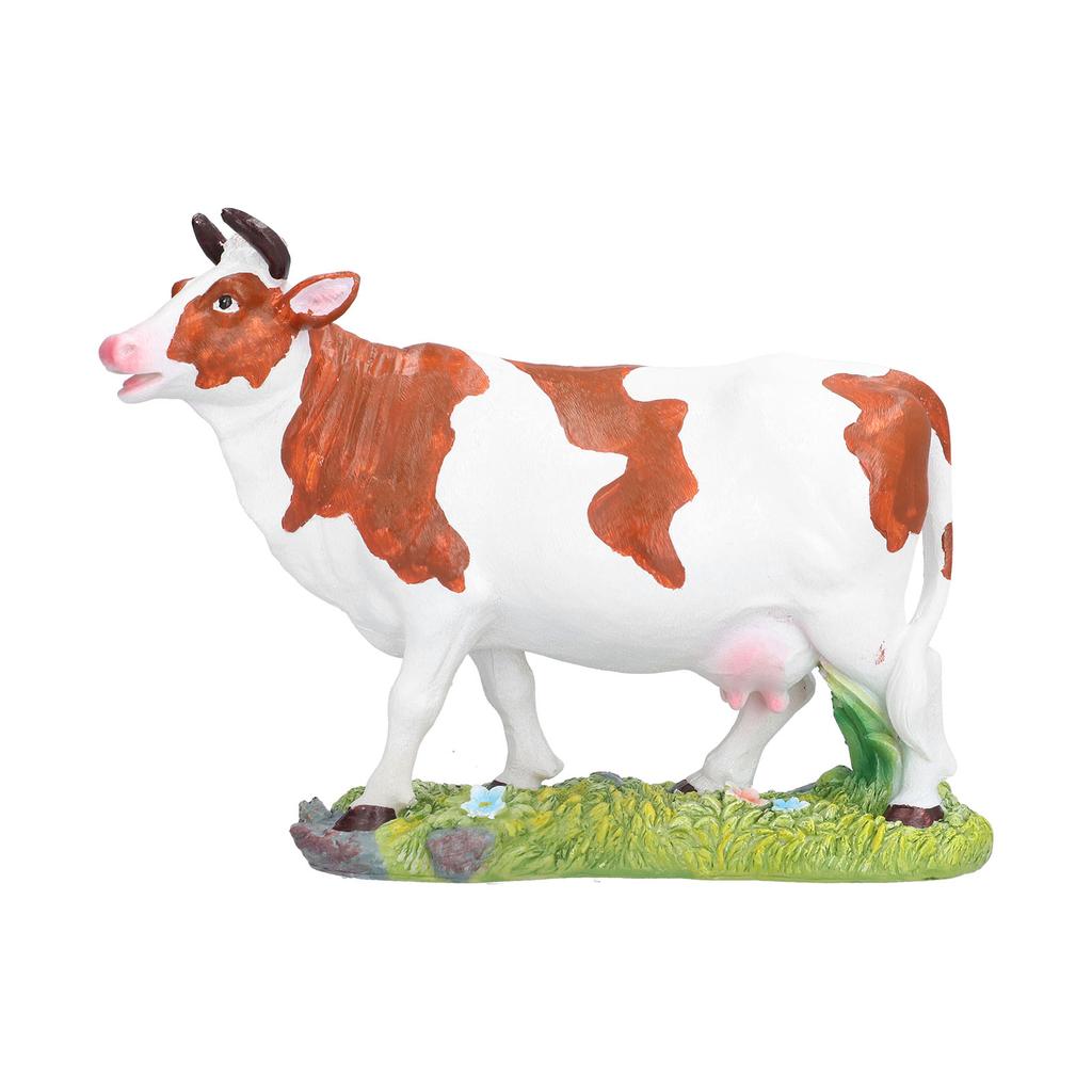 Statuine di Mucca Modello di Mucca Marrone e Bianca Ornamento Scultura di Animale Resina Artigianato per Casa Rialza la Testa