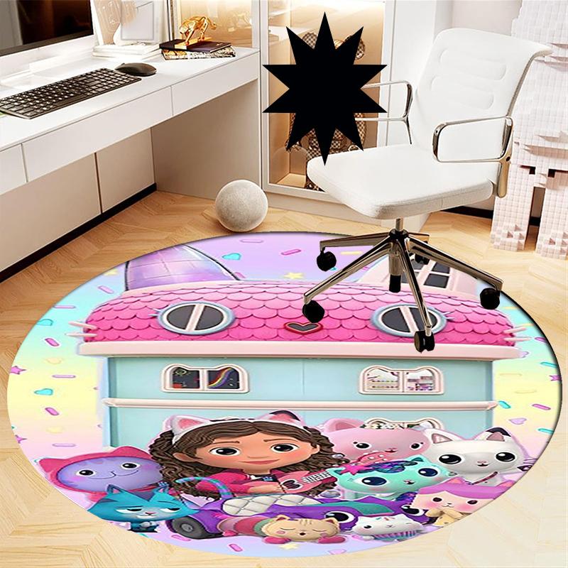 Gabby’s Dollhouse Printed Round Rug Carpet Chair Rug Area Rug Entryway Doormats,for Office Chair Living Room Bedroom Kitchen Room.