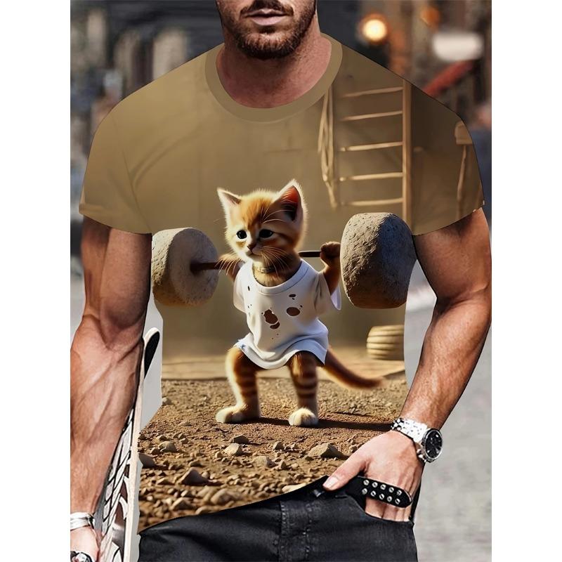 New Funny Fat Cat Printed Men's T Shirt Short Sleeve Unisex Summer Leisure Tees Animal 3D Print Fashion Crew Neck Cute Clothing