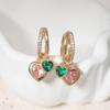 1 Pair Fashion Green&pink Heart Shape Zirconia Dangle Earrings for Women Earring Jewelry Wedding Party Accessories