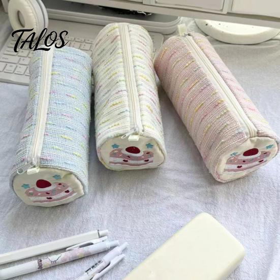 Étui de rangement pour stylos multiples Étui à crayons Gâteau aux fraises roulé, Pochette cylindrique de grande capacité, Mignon sac à papeterie pour filles et garçons, Cadeau scolaire pour enfants