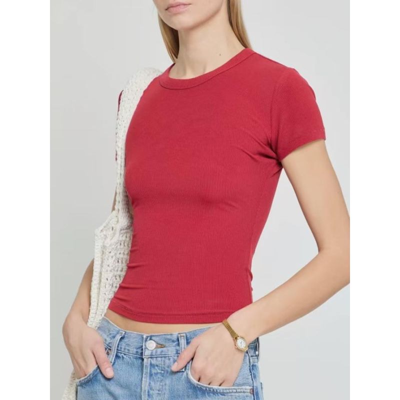 Skims Kardashian Original Soft Lounge Modal Rib Stretch Silm Round Neck Short Sleeve Tops