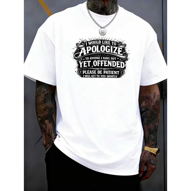 

European sizes Men s Humorous and Satirical Quote Printed T-Shirt - Breathable and Comfortable Regular Short-Sleeve Top, Suitable for Casual, Sporty 4XL білий