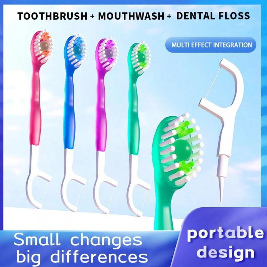 

16/8pcs 2 In 1 Mini Toothbrush with Dental Floss Mint Flavor Bursting Bead Disposable Toothbrush Oral Care for Travel Hotel Use