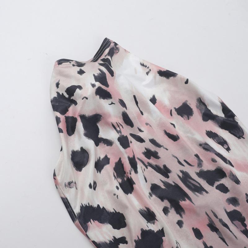 Autumn Dress Women's Elegance Slim Leopard Print High Neck Halter Dress