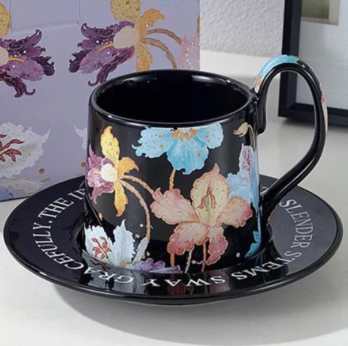 Flower Ceramic Coffee Cup and Dish Set Gift Box Water Cups Breakfast Cup Milk Mug Juice Mug Afternoon Tea Cups Coffee Mugs