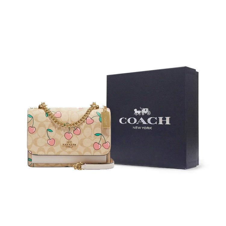Coach Klare 22 Heart Cherry Print Coated Canvas And Smooth Leather Shoulder Crossbody Bag Small Women Bags Brown White CE610-IMOT4