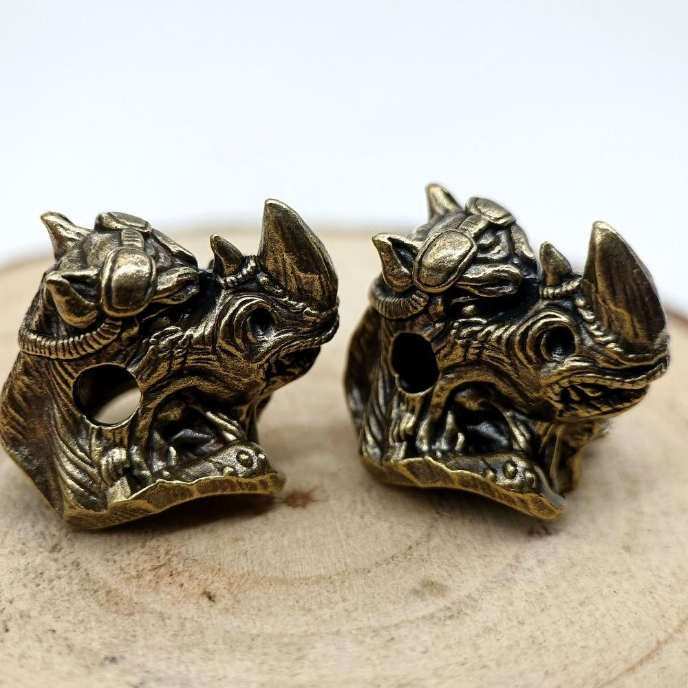 Rhinoceros Head Brass Knife Beads EDC DIY Woven Bracelets Lanyard Key Chain Pendants Accessories Outdoor Tool Hangings Charms
