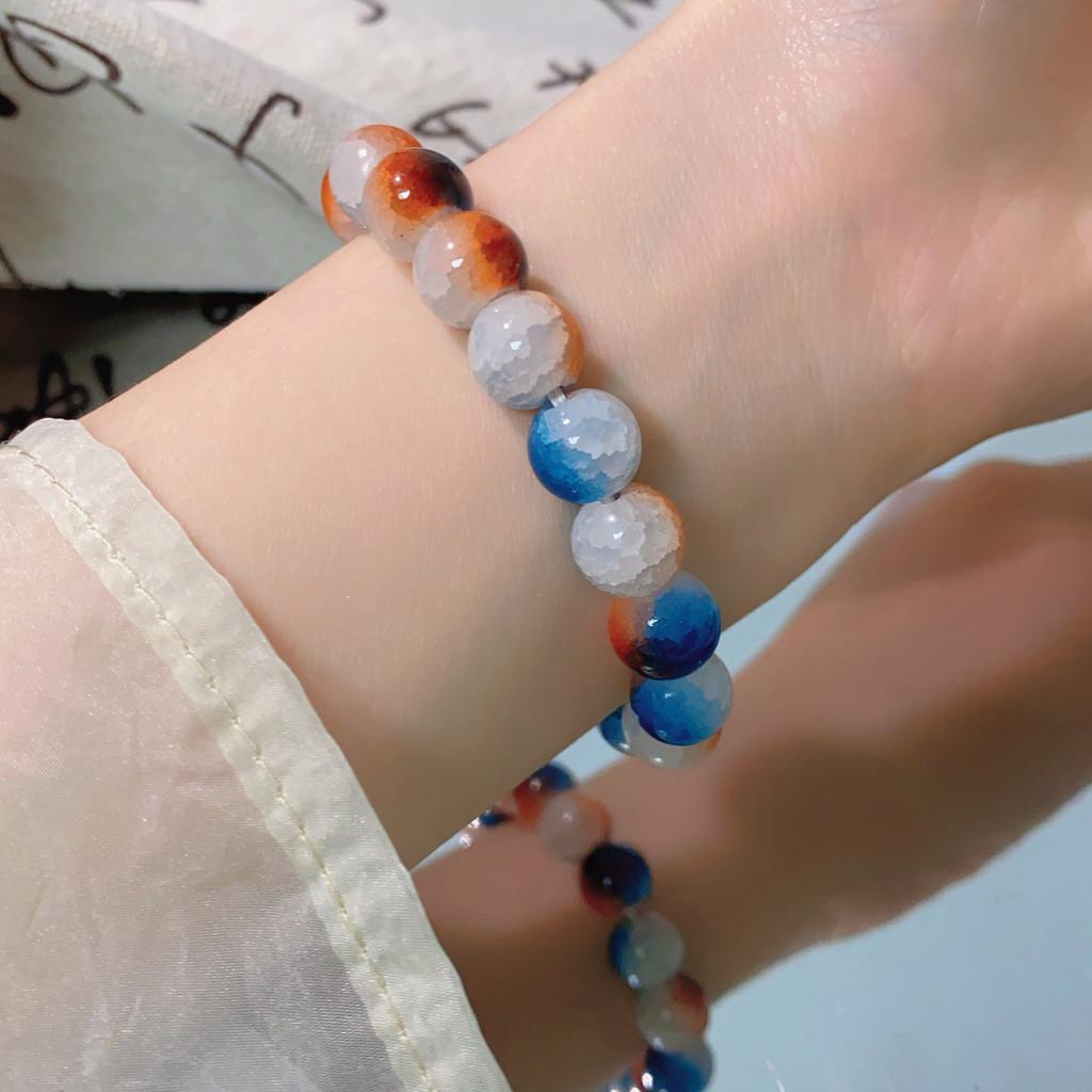 Modern Style Chinese Handmade Bracelet With Deep Sea Glass And Blue Tiger Stones Eye