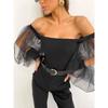 Fashion New Sexy off-the-Shoulder Mesh Puff Sleeves Silm off-Shoulder Tops Sexy Mesh Sleeve Top