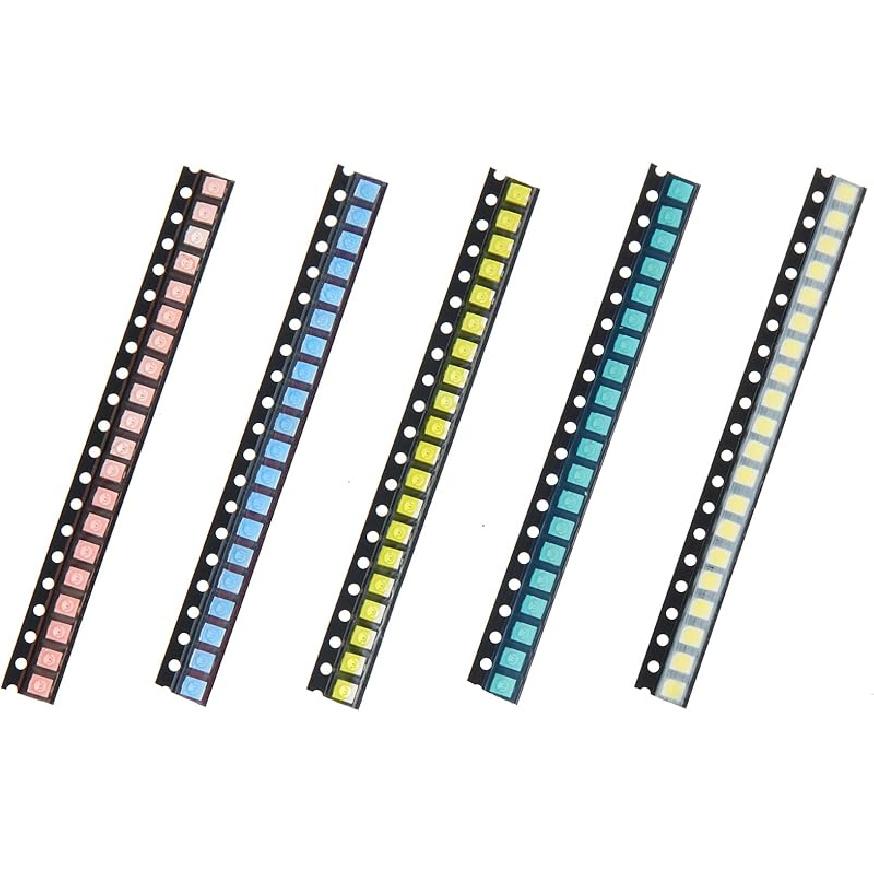 100pcs 5 Types Colors 5050 Red Yellow Blue Green White SMD LED Diode Lights Chips Kits (Surface Mount) 20mA High Intensity Lighting Components Light