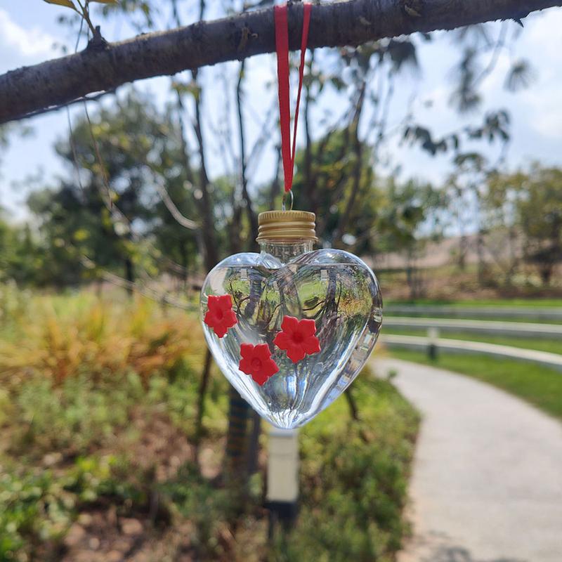 Small Bird Feeder Love Shaped Hangable Hummingbird Water Feeder Top Fill Bird Feeder With 3 Feeding Ports Outdoor Garden Decor